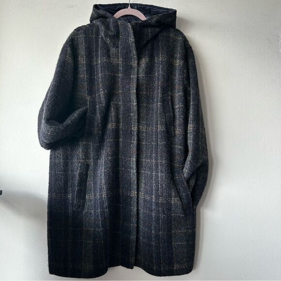 TONET made in Italy Alpaca blend Plaid Hooded Coat - Picture 1 of 11